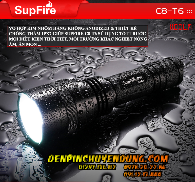 đèn pin ánh sáng vàng SupFire C8-T6